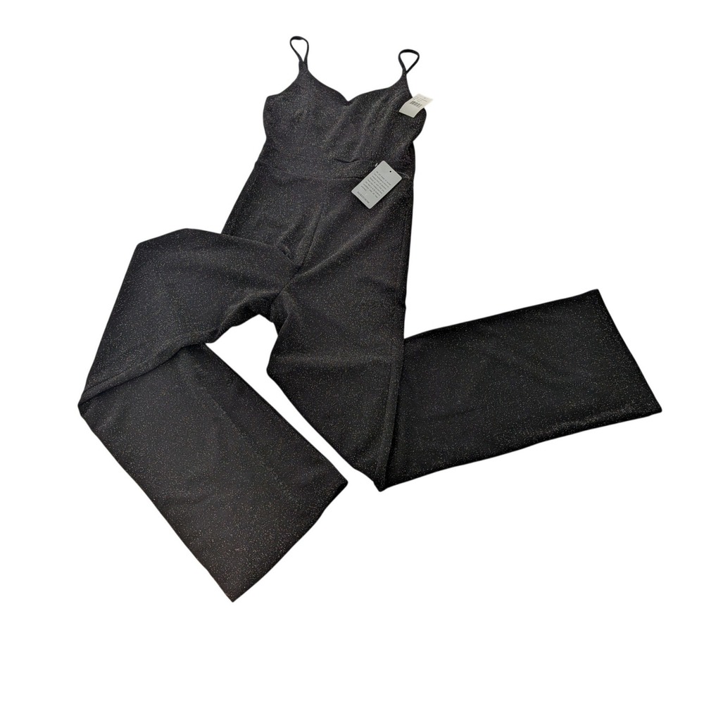 NWT X+ASH Black Metallic Shimmer Wide Leg Jumpsuit Party Small 4LQ7N2499MA